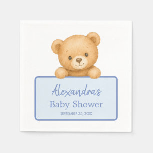 Serviette En Papier Douce Ourson Brun Fête de Naissance Bleu Garçon