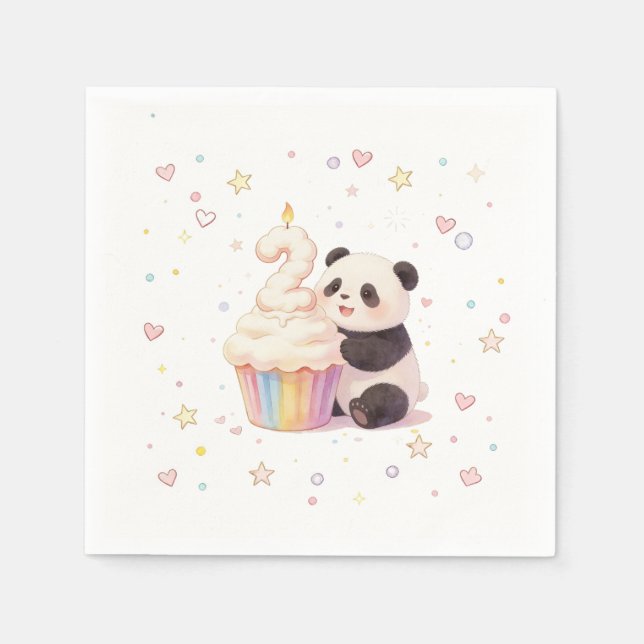 Serviette En Papier Douce Panda Pastel Bébé 2e Anniversaire (Devant)