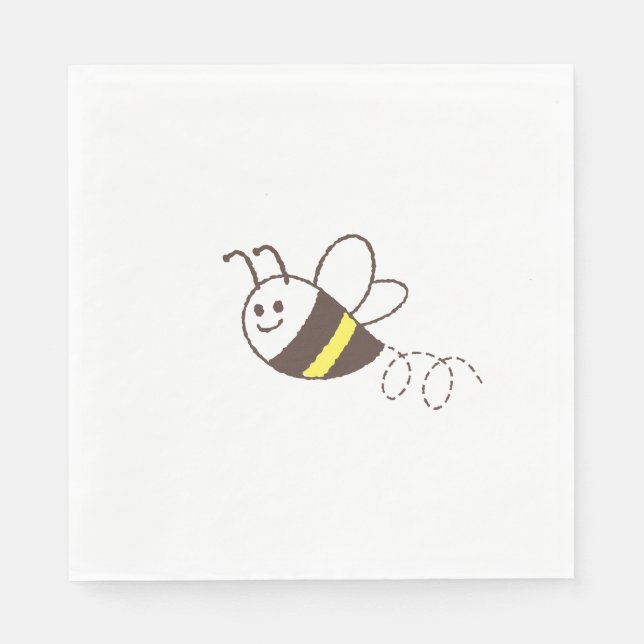 Serviette En Papier Douce Petite Abeille Volant Fête Bébé Blanc (Devant)