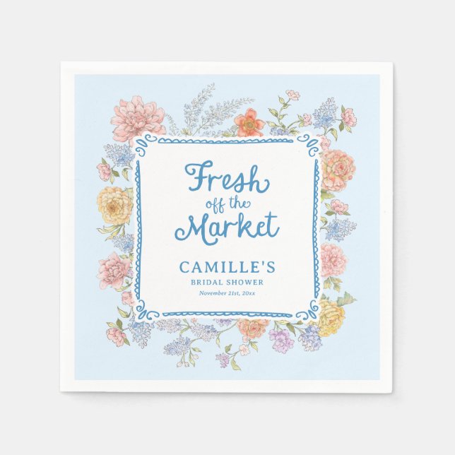 Serviette En Papier Douce Réception de Mariage Bleu Frais du Marché (Devant)