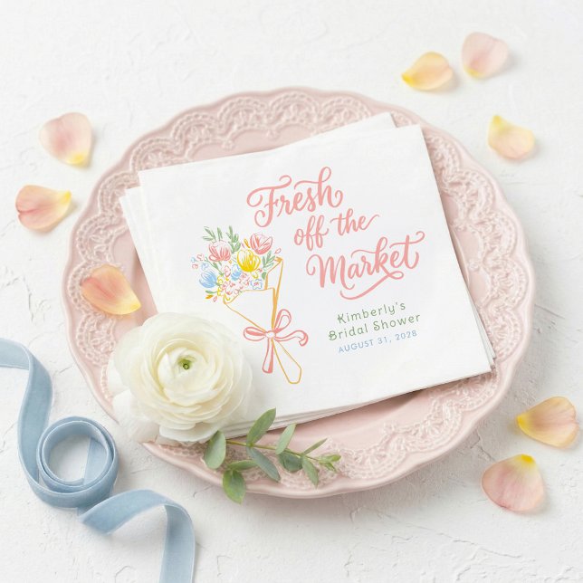 Serviette En Papier Douce Réception de Mariage Florale Pastel (Fresh Off The Market Pastel Bridal Shower Napkins)
