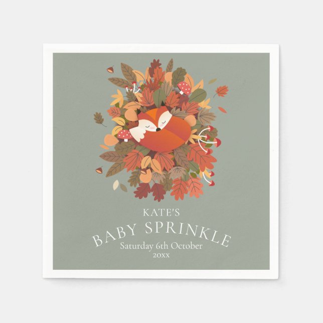 Serviette En Papier Douce Renarde de la Forêt Bébé Sprinkle / Shower (Devant)