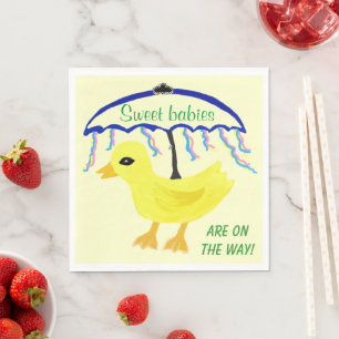 Serviette En Papier Douces Bébés Jaune Canard Bébé Shower Parapluie