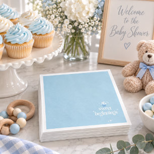 Serviette En Papier Douces Débuts Baby-Shower Bleu Poudre et Blanc