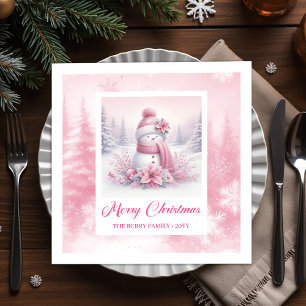 Serviette En Papier Douces serviettes de Noël en forêt hivernale rose