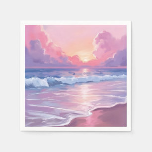 Serviette En Papier Douces Vagues d'Océan Rose Pastel Coucher de Solei
