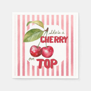 Serviette En Papier Douceur Cerise sur le dessus rayure rose Baby Show
