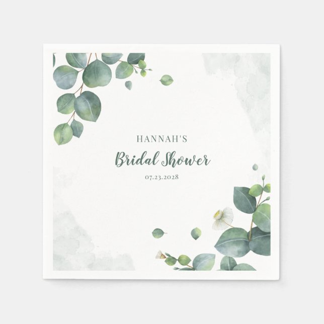 Serviette En Papier Douceur de Mariée Eucalyptus Écriture Aquarelle (Devant)