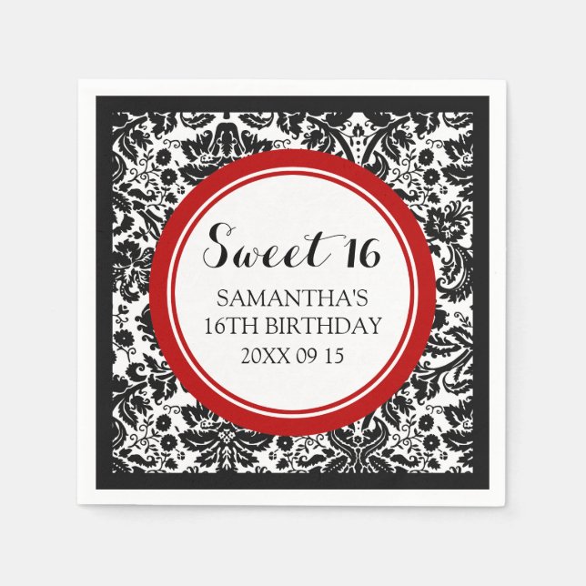 Serviette En Papier Douceur personnalisée 16 Anniversaire Napkin Rouge (Devant)