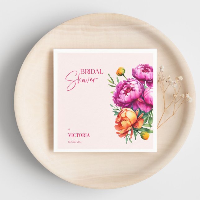 Serviette En Papier Douceur rose magenta pêche pivoines élégant shower (Pink magenta peach peonies elegant bridal shower custom template napkins personalized tableware)