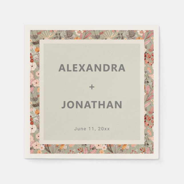 Serviette En Papier Douche de couple botanique de fleurs sauvages rust (Devant)