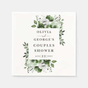 Serviette En Papier Douche de couple Floral Élégant Vert Olive