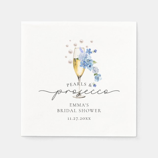 Serviette En Papier Douche de mariage Dusty Blue Floral Perles & Prose (Devant)