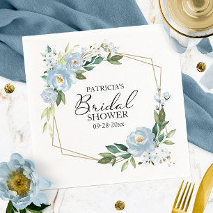 Serviette En Papier Douche de Mariage Florale Bleu Poussiéreux Géométr