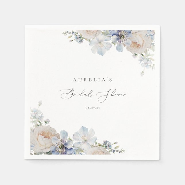Serviette En Papier Douche de Mariage Florale de Jardin Bleu Poussiére (Devant)