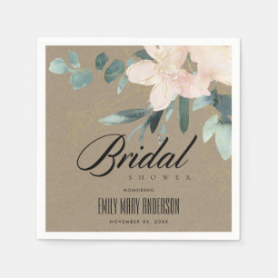 Serviette En Papier Douche de mariée aquarelle florale kraft rose rust