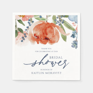 Serviette En Papier Douche de Mariée Colorée Orange & Pivoine Bleu Pou