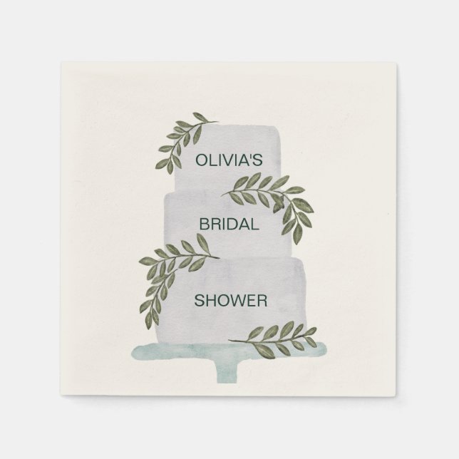 Serviette En Papier Douche de Mariée, Gâteau de Mariage avec Feuillage (Devant)