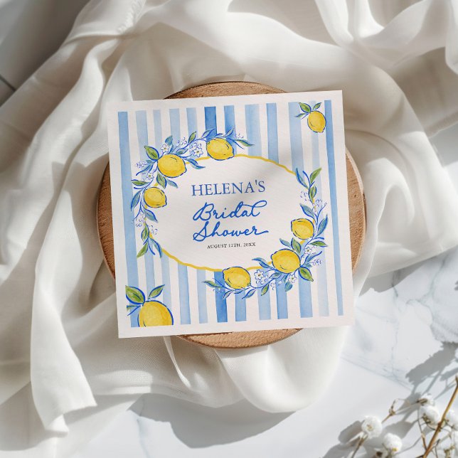 Serviette En Papier Douche de Mariée Méditerranéenne Bleue Rayée  (Créateur téléchargé)