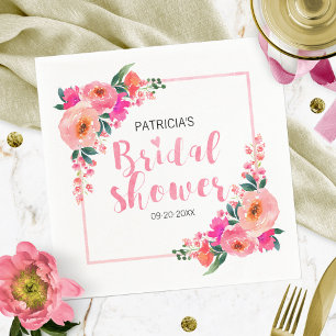 Serviette En Papier Douche de Mariée Rose Clair Floral Aquarelle