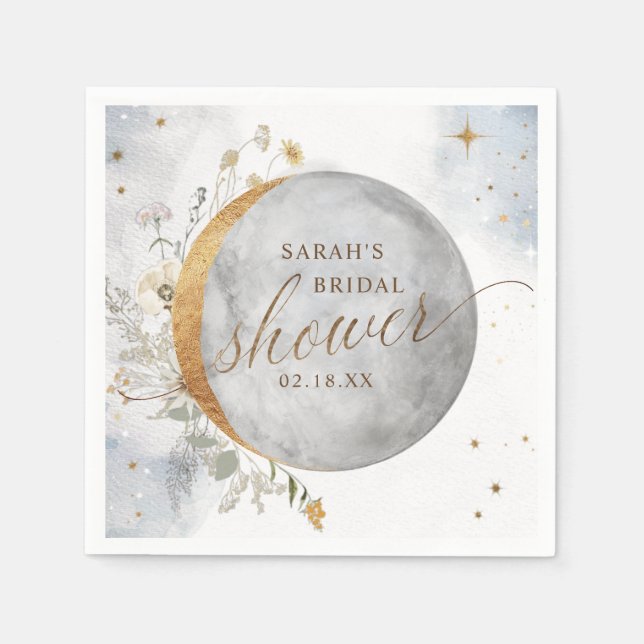 Serviette En Papier Douche Élégante Lune et Étoiles Célestes (Devant)