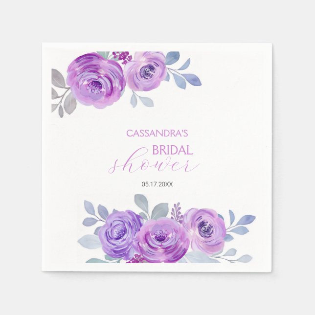 Serviette En Papier Douche Mariage Floral Rose Violette Élégante  (Devant)