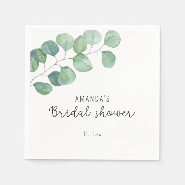 Serviette En Papier Douche nuptiale d'eucalyptus aquarelle (Devant)