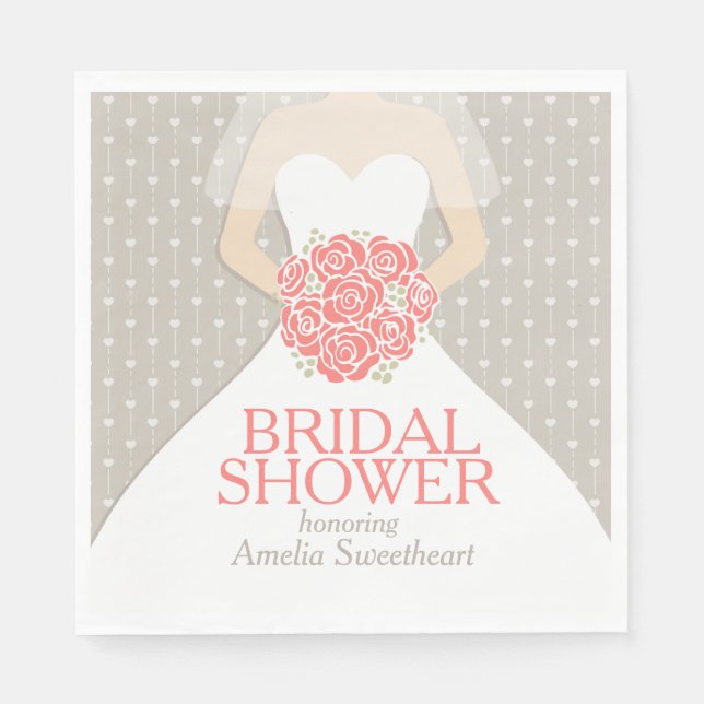 Serviette En Papier Douche nuptiale mariage robe corail gris serviette (Devant)