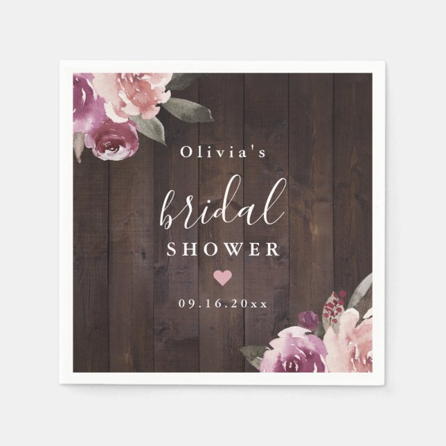 Serviette En Papier Douche nuptiale mauve fleurie (Devant)