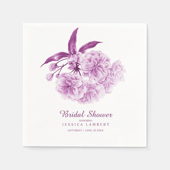 Serviette En Papier Douche nuptiale mauve mauve fleurie printanière (Devant)