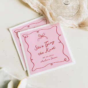 Serviette En Papier Douche Rose et Rouge Dessinée à la Main de Manière