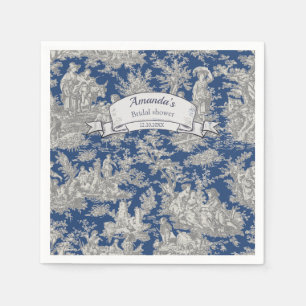 Serviette En Papier douche vintage fleurie bleu foncé toile de jouy
