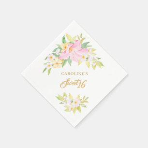 Serviette En Papier Doux 16 Floral Aquarelle rose pâle Élégant
