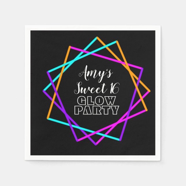 Serviette En Papier Doux 16 Neon Lumineuse Dans Les Bars Sombres Anniv (Devant)