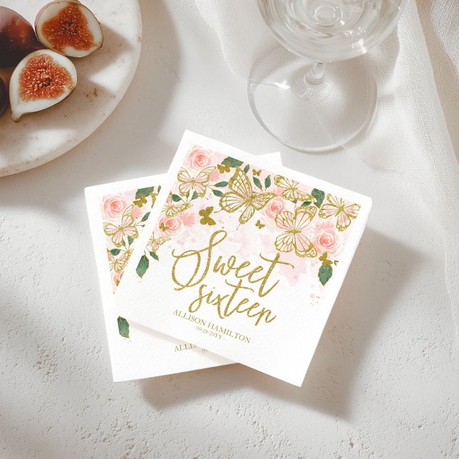 Serviette En Papier Doux 16 Parties serviettes bleu papillon rose flor (Créateur téléchargé)