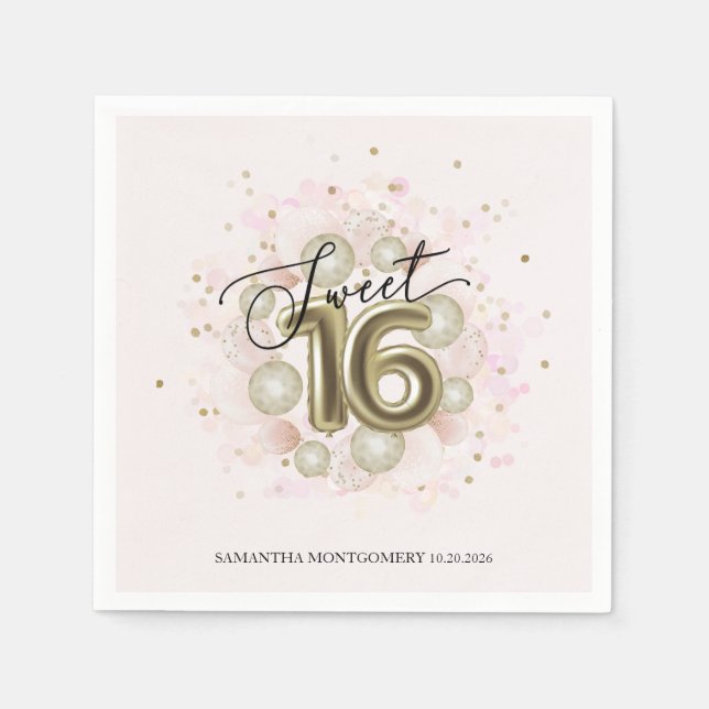 Serviette En Papier Doux 16 Party Pink Gold Confetti (Devant)