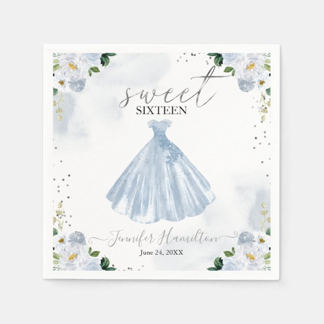 Serviette En Papier Doux 16 Robe Florale Bleue Serviettes (Devant)