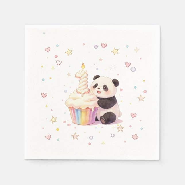 Serviette En Papier Doux Panda Pastel Bébé 1er Anniversaire (Devant)