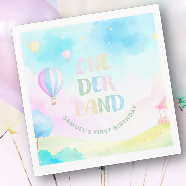 Serviette En Papier Doux pastel onederland aquarelle 1er anniversaire (Créateur téléchargé)