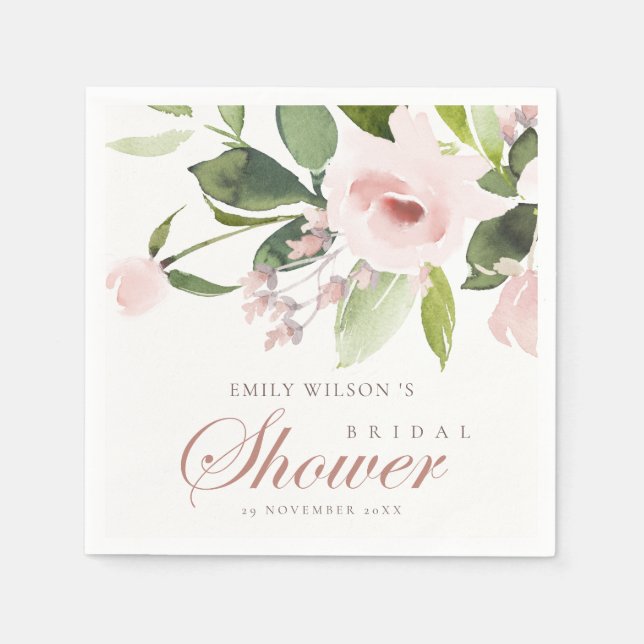 SERVIETTE EN PAPIER DOUX ROSE PÂLE SUBTIL ROSE FLORAL BRIDAL SHOWER (Devant)