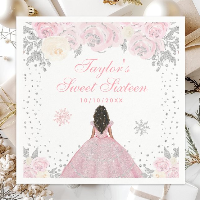 Serviette En Papier Douze ans Fille aux teints mats Rose Hiver (Créateur téléchargé)
