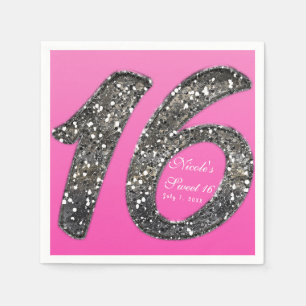 Serviette En Papier Douze ans rose paillettes glamour Anniversaire sur