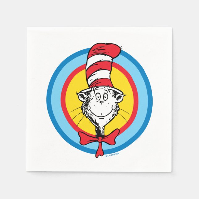 Serviette En Papier Dr. Seuss | Graphisme de tête de Chat dans le Chap (Devant)