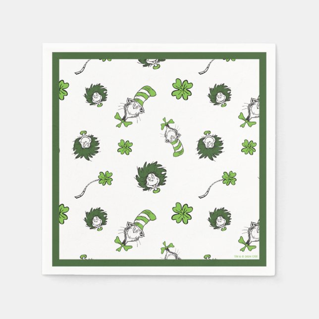 Serviette En Papier Dr. Seuss | Motif Trèfle Chat Chapeauté (Devant)