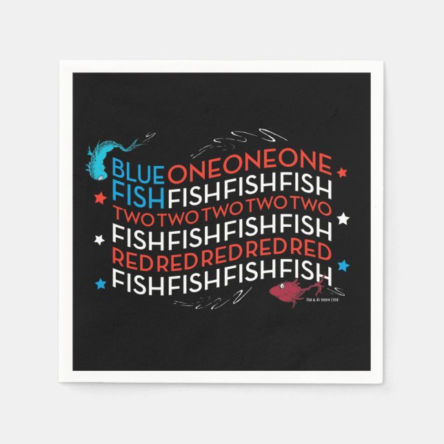 Serviette En Papier Dr. Seuss | Poisson Rouge Poisson Bleu Graphique d (Devant)