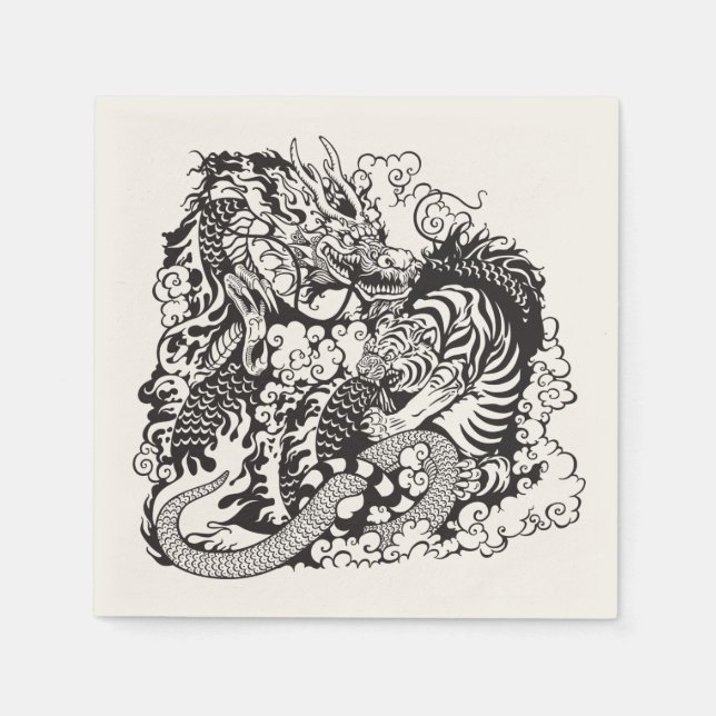 Serviette En Papier dragon and tiger figfigting (Devant)
