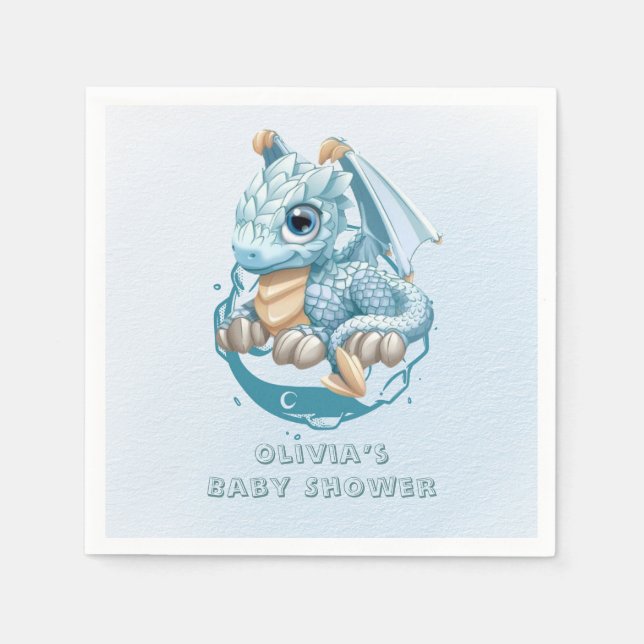 Serviette En Papier Dragon Aquamarine Astroid Baby shower garçon (Devant)