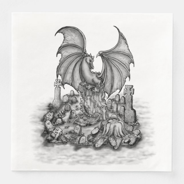 Serviette En Papier Dragon avec Zombie (Devant)
