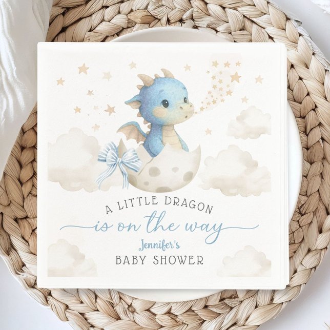 Serviette En Papier Dragon Baby Shower Boy Blue Cute Dragon Paper (Créateur téléchargé)