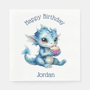 Serviette En Papier Dragon Bébé Bleu Mange un Cupcake